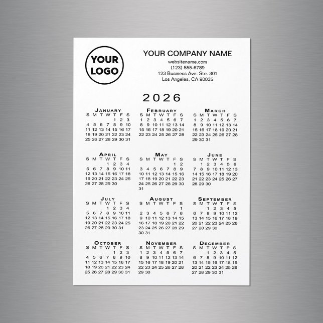 2026 Calendar Business Logo Text White Magnet Card (2026 Calendar Business Logo Text White Magnet Card, in situ)