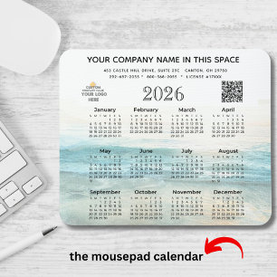 2026 Calendar Business Name Logo QR Code Mouse Pad