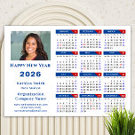 2026 Calendar Business Photo Blue Red Magnetic<br><div class="desc">2026 Calendar Business Photo Blue Red Magnetic Card. All the texts are pre-arranged for you to personalise easily and quickly with your own details. Wish you all a Happy Holidays and an Amazing New Year! For many other card designs,  please visit:  (Holiday Cards) https://www.zazzle.com/collections/119095696689680604   (Magnetic Cards)  https://www.zazzle.com/collections/119197630236906623</div>
