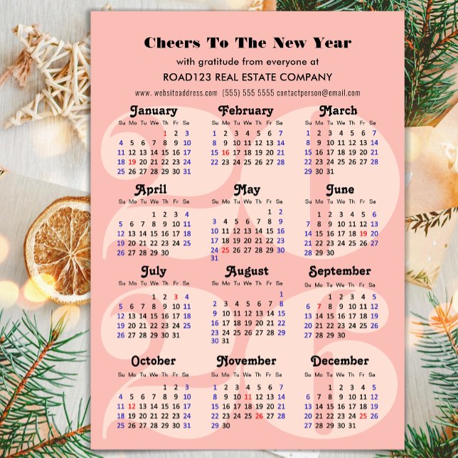 2026 Calendar Business Pink Minimalist Magnetic (Creator Uploaded)