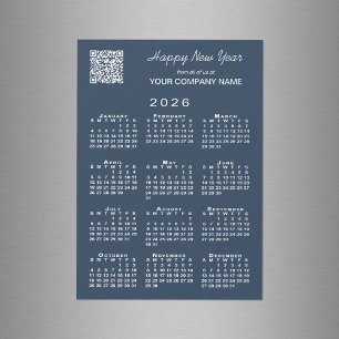 2026 Calendar Business QR Code Navy Holiday Magnet