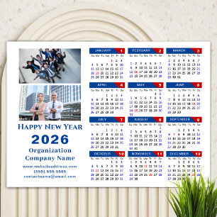 2026 Calendar Business Simple Blue Red Magnetic
