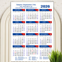2026 Calendar Business Simple Blue Red Magnetic