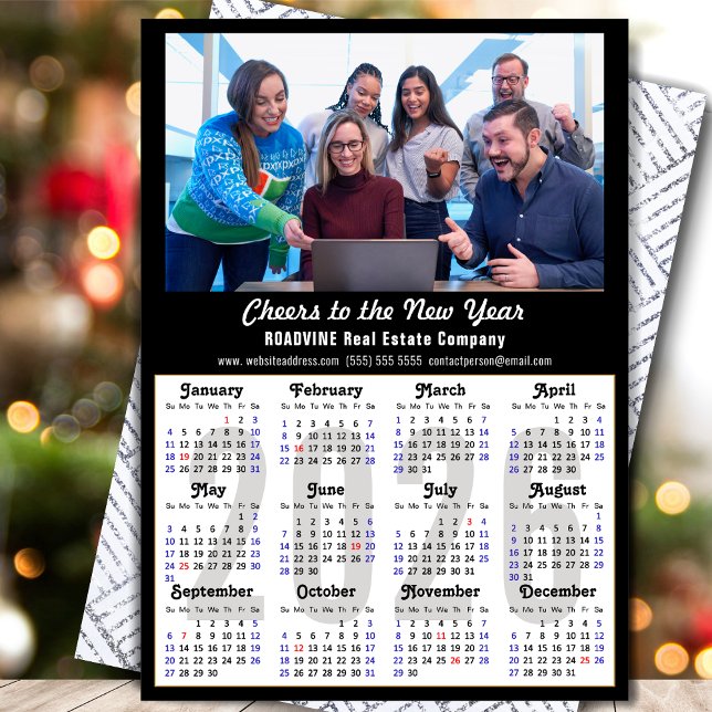 2026 Calendar Buzsiness Photo Modern Black Minimal Holiday Card (Creator Uploaded)