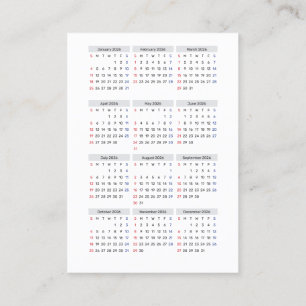 2026 Calendar Card: Sunday Start, Black & White  Business Card