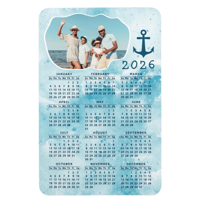 2026 Calendar Coastal Ocean Family Photo Magnet (Vertical)