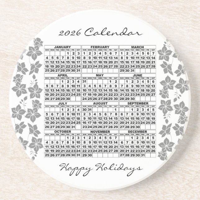 2026 Calendar Coaster Flowers White (Front)