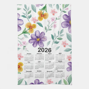 2026 Calendar Colorful Floral Botanical Garden Tea Towel