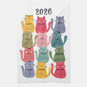 2026 Calendar Colourful Cats Tea Towel