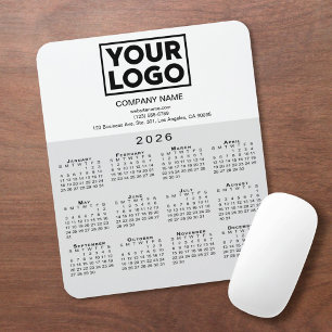 2026 Calendar Company Logo and Text Grey White Mouse Pad