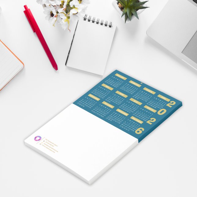 2026 Calendar Company Logo & Contact Info Teal  Post-it Notes (2026 Calendar Company Logo & Contact Info Teal Post-it Notes)
