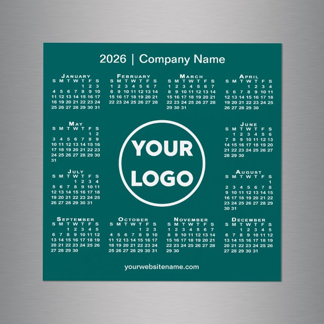 2026 Calendar Company Logo on Teal Green Magnet (2026 Calendar Company Logo on Teal Green Magnet, in situ)