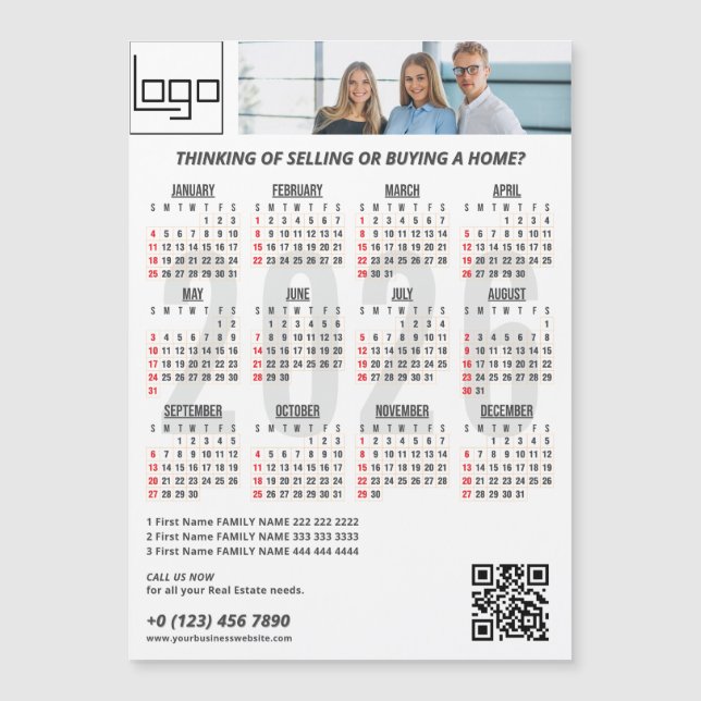 2026 Calendar Company Logo QR Code Burgundy Photo (Front)