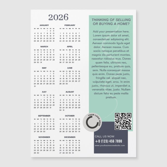2026 Calendar Company Logo QR Code Magnetic Card (Front)