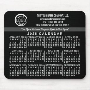 2026 Calendar Custom Business Logo Name Easy Black Mouse Pad