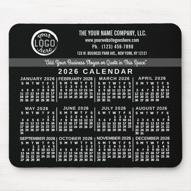 2026 Calendar Custom Business Logo Name Easy Black Mouse Pad (Front)