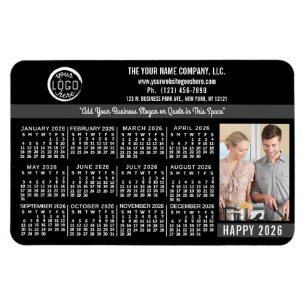 2026 Calendar Custom Business Logo Name Photo Blk Magnet