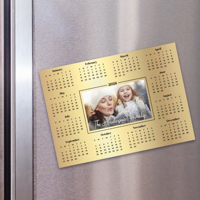 2026 Calendar Custom Photo Gold Foil Family Magnet (Creator Uploaded)
