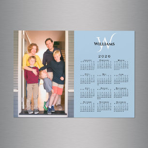 2026 Calendar Custom Photo Monogram Blue Magnet