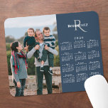 2026 Calendar Custom Photo Monogram Name Navy Blue Mouse Pad<br><div class="desc">Modern 2026 calendar features your photo on the left and your monogram and name above the vertical white calendar on the right on a navy blue background. Replace the sample image and text with your own in the sidebar. Makes a great gift for family. If you'd like to change the...</div>
