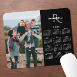 2026 Calendar Custom Photo Monogram Name on Black Mouse Pad<br><div class="desc">Modern 2026 calendar features your photo on the left and your monogram and name above the vertical white calendar on the right on a black background. Replace the sample image and text with your own in the sidebar. Makes a great gift for family. If you'd like to change the black...</div>