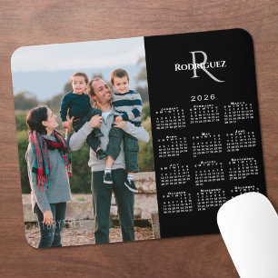 2026 Calendar Custom Photo Monogram Name on Black Mouse Pad