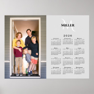2026 Calendar Custom Photo Monogram Name on Grey Poster