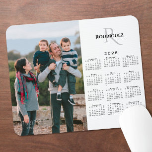 2026 Calendar Custom Photo Monogram Name on White Mouse Pad
