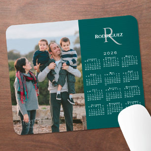 2026 Calendar Custom Photo Monogram Name Teal Mouse Pad