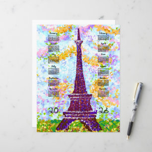2026 Calendar Eiffel Tower Pointillism Landscape