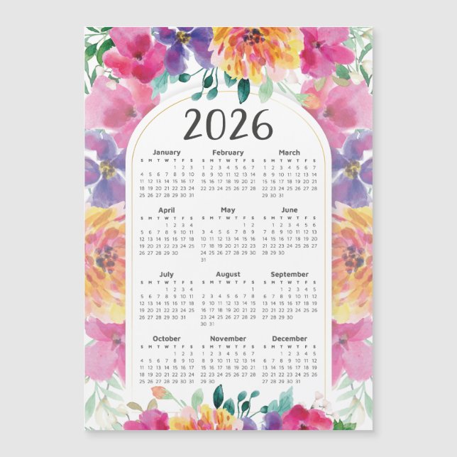 2026 Calendar Elegant Colourful Floral Garden (Front)
