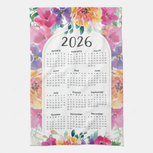 2026 Calendar Elegant Colourful Floral Garden Tea Towel