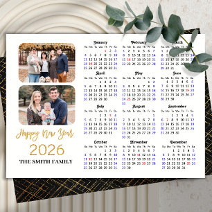 2026 Calendar Elegant Gold Glitter Script 2 Photo Holiday Card