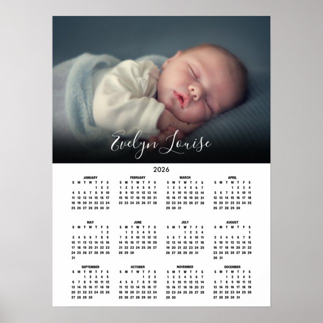 2026 Calendar Elegant Script Name Photo Poster (Front)