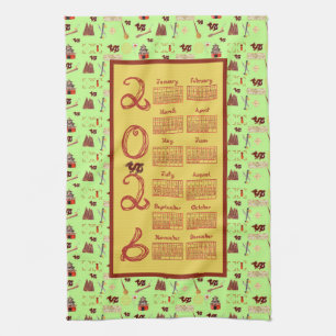 2026 Calendar Fabric Font Chinese Favorites Jade Tea Towel