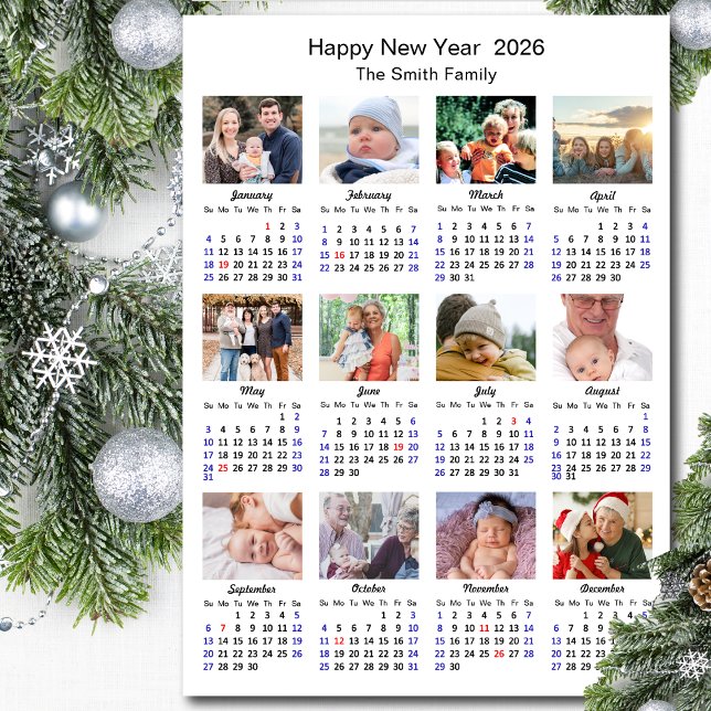 2026 Calendar Family 12 Photo Collage Minimalist (Creator Uploaded)