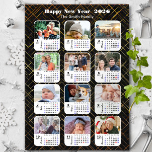 2026 Calendar Family 12 Photo Modern Black Gold