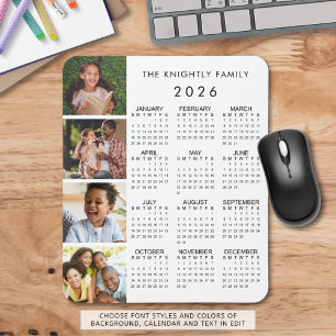 2026 Calendar Family 4 Photo Personalised Colour Mouse Pad