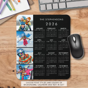 2026 Calendar Family 4 Photo Personalized Color Mouse Pad