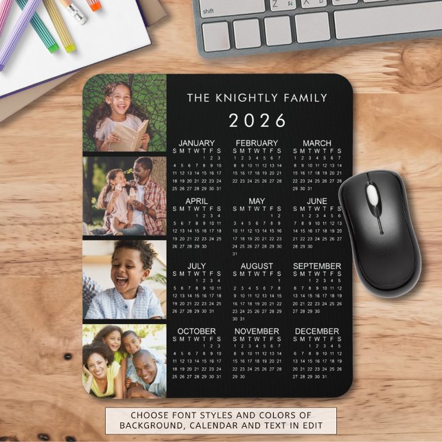 2026 Calendar Family 4 Photo Personalized Color Mouse Pad (Creator Uploaded)