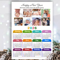 2026 Calendar Family 8 Photo Collage Magnetic
