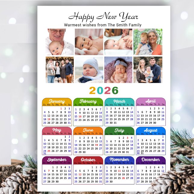 2026 Calendar Family 8 Photo Collage Magnetic (Creator Uploaded)