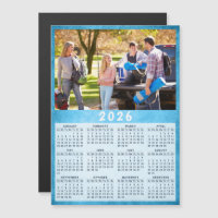 2026 Calendar Family Photo Blue Fridge Magnet
