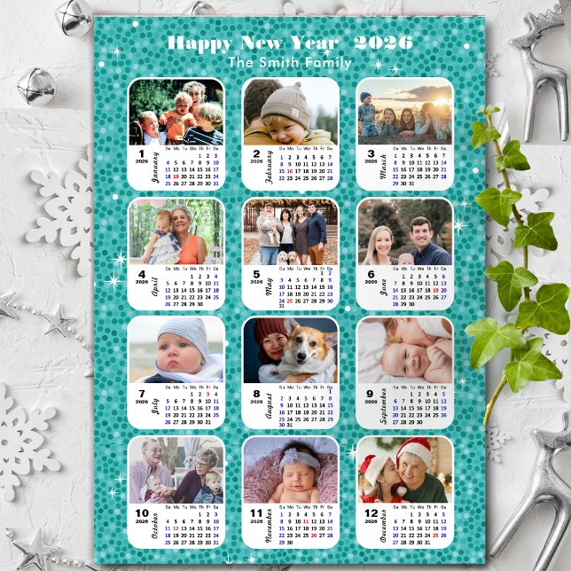 2026 Calendar Family Photo Collage Modern Blue (Creator Uploaded)