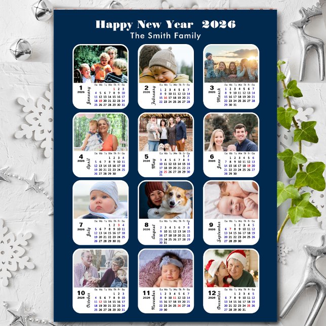 2026 Calendar Family Photo Collage Modern Blue (Creator Uploaded)