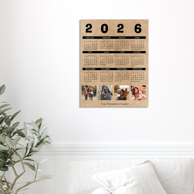 2026 Calendar Family Photo Collage Rustic Kraft Poster (2026 Calendar Family Photo Collage Rustic Kraft Poster)