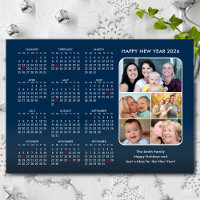 2026 Calendar Family Photo Modern Blue Magnetic