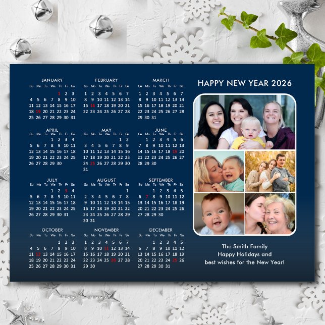 2026 Calendar Family Photo Modern Blue Magnetic (Creator Uploaded)
