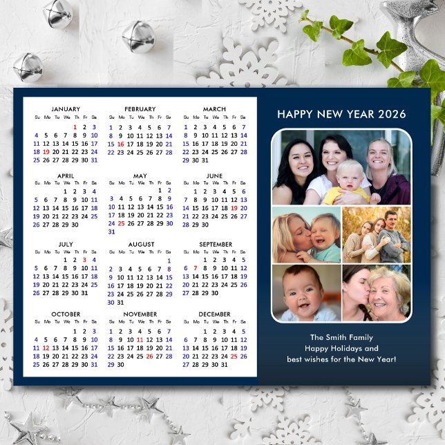 2026 Calendar Family Photo Modern Blue Magnetic (Creator Uploaded)