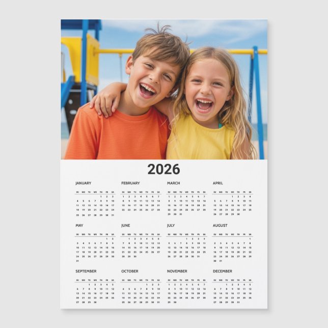 2026 Calendar Family Photo Modern Fridge Magnet (Front)
